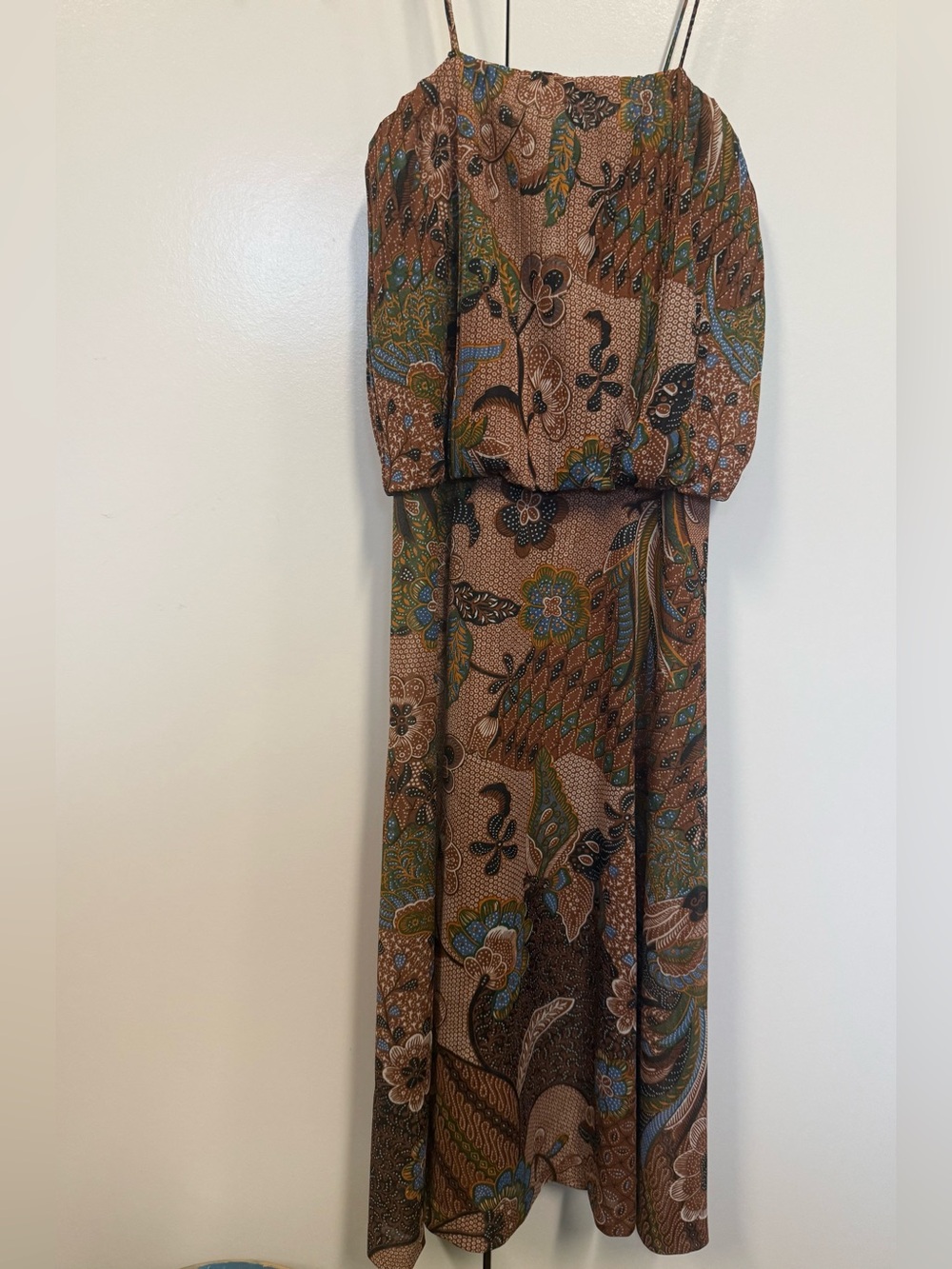 Vintage Sue Brett boho Paisley-Print Midi Dress with Blouson Top - sexy, 70s